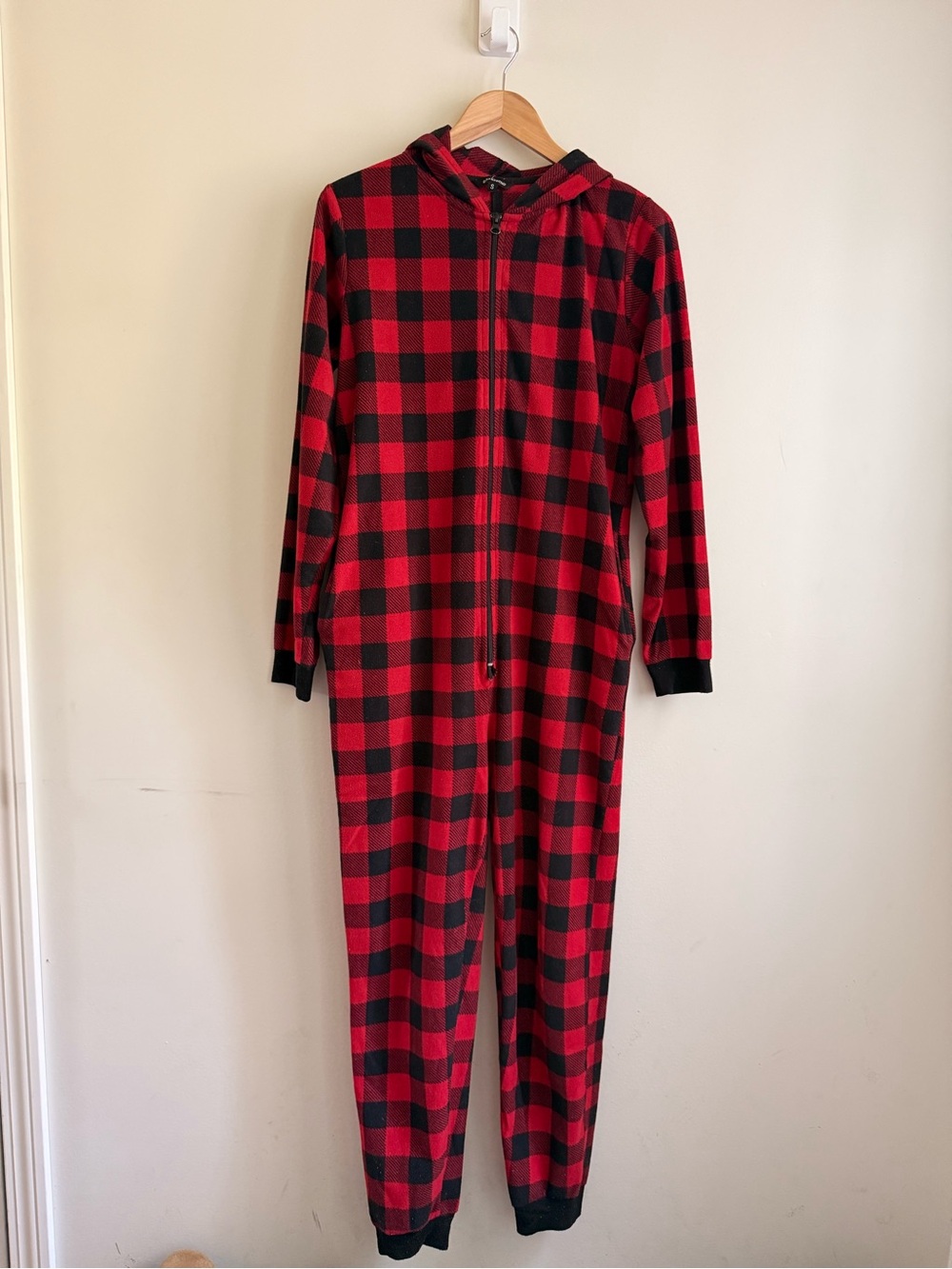 Red and Black Buffalo Plaid Hooded Onesie Pajamas